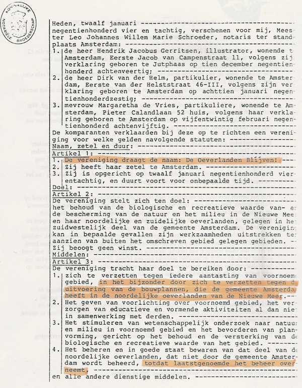 Eerste pagina statuten uit 1984